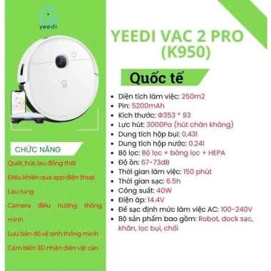 Robot hút bụi lau nhà Ecovacs Yeedi Vac2 Pro K950 - Bảo hành toàn quốc, giá ưu đãi 2