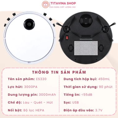 Robot hút bụi lau nhà ES330 3.000PA, cảm ứng bật tắt, pin 90p, êm ái, chỉ 795.000₫ 6
