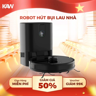 Robot Hút Bụi Lau Nhà KAW 3.200Pa Lực Hút Mạnh, Đổ Rác Tự Động, Cảm Biến Thông Minh, Bảo Hành 12 Tháng