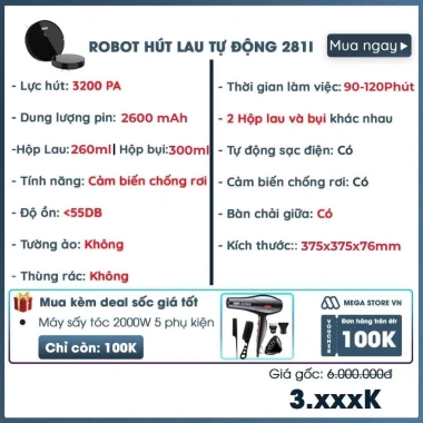 Robot Hút Bụi Lau Nhà KAW - Lực Hút Lớn, Tự Đổ Rác, Điều Khiển APP, Bảo Hành Chính Hãng