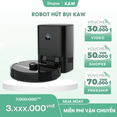 Robot Hút Bụi & Lau Nhà KAW Thông Minh - Lực Hút Mạnh, Cảm Biến AI, Điều Khiển Từ Xa, Giá Khuyến Mãi 8,474,000 VNĐ