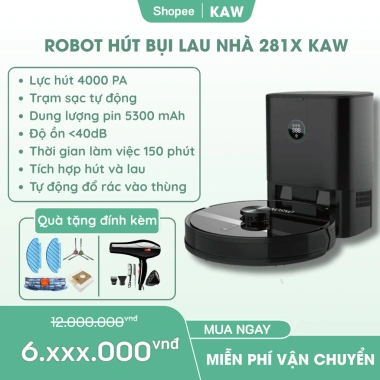 Robot Hút Bụi & Lau Nhà KAW Thông Minh - Lực Hút Mạnh, Cảm Biến AI, Điều Khiển Từ Xa, Giá Khuyến Mãi 8,474,000 VNĐ