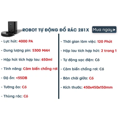 Robot Hút Bụi Lau Nhà SWI 4.000PA Pin 5.300mAh Tự Đổ Rác Ghi Nhớ Bản Đồ Tự Sạc - 3.029.000 VND