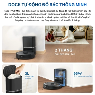 Robot Hút Bụi & Lau Nhà TP-Link Tapo RV30 Max – Dock Đổ Rác, Tự Động Về Dock