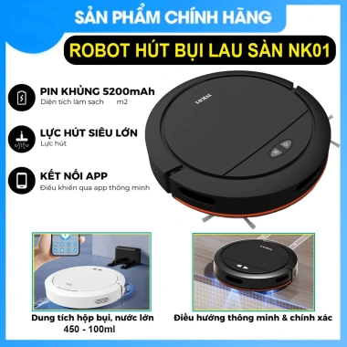 Robot hút bụi NK01 4.000PA - App VN, hộp nước tự sạc, chống rơi, 2.595.000₫ 4