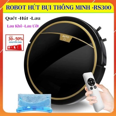 Robot Hút Bụi RS300 Thông Minh - Lực Hút Mạnh, Lau Khô và Ướt, Remote, Cảm Biến Chống Rơi - Giá 1.13 Triệu