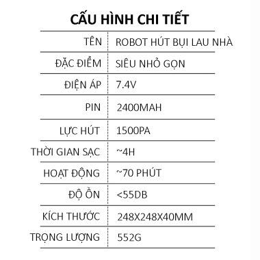 Robot hút bụi thông minh siêu mỏng 4cm, nhỏ gọn, cảm ứng va chạm, pin mạnh, lực hút mạnh - Giá chỉ 485.000₫