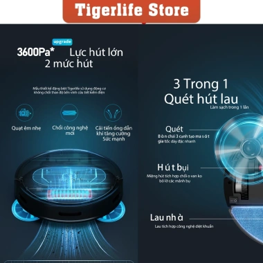 Robot hút bụi Tigerlife TGB11 AI 4.000PA, tự sạc pin 1.300mAh, giảm còn 1,5 triệu