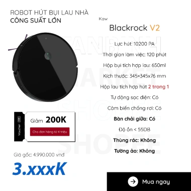 Robot Hút Bụi và Lau Nhà KAW - Lực Hút 10.200Pa, Điều Khiển Từ Xa, Bảo Hành 36 Tháng, Giá 8,474,000₫ 10