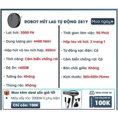 Robot Hút Bụi và Lau Nhà Thông Minh KAW 4.000PA, Pin 5.300mAh, Tự Đổ Rác - Giá Giảm 16% 10