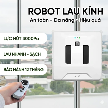 Robot Lau Kính Tự Động 5.600Pa - Phun Nước Thông Minh, Lực Hút Mạnh, Bảo Hành 12 Tháng, Giá Ưu Đãi 1.880.000₫