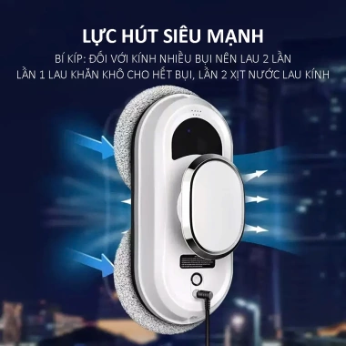 Robot Lau Kính Tự Động Thông Minh - Lực Hút Siêu Mạnh, 3 Chế Độ, Bông Nano 5 Lớp, Điều Khiển Từ Xa, Giá 1.75 Triệu