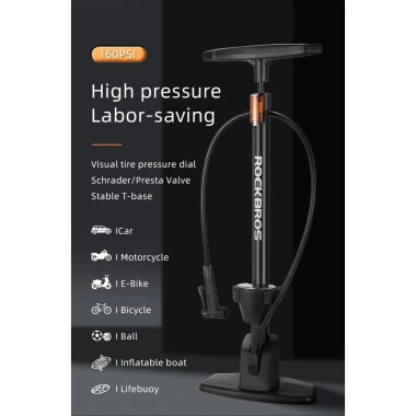 Rockbros Bơm Xe Đạp 160PSI Áp Lực Cao Schrader và Presta Barometer Đa Năng Cho Xe Đạp, Ô Tô 4