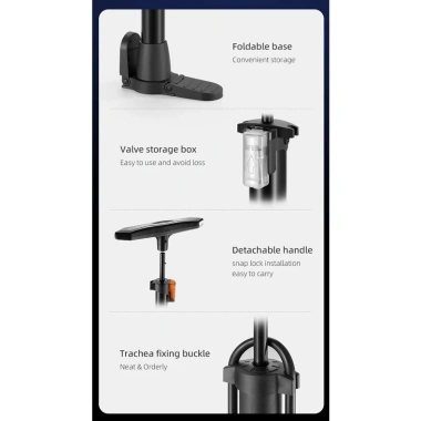 Rockbros Bơm Xe Đạp 160PSI Áp Lực Cao Schrader và Presta Barometer Đa Năng Cho Xe Đạp, Ô Tô 9