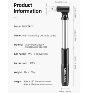 ROCKBROS Mini 130PSI Bơm Xe Đạp Di Động Hợp Kim Nhôm Chống Mưa Chống Mài Mòn Giá Ưu Đãi 351.304 VND 7