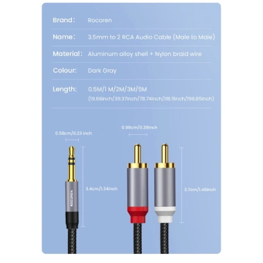 Rocoren Dây Cáp Âm Thanh Chuyển Đổi 3.5mm Sang 2 RCA Chuyên Dụng - Giá 41.708₫