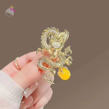Rồng Trung Quốc Thổ Cẩm Pin Nữ Đầm Dự Tiệc, Trang Sức Cung Hoàng Đạo, Bay Rồng