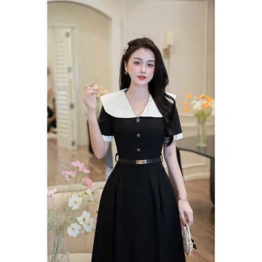 Rosy V65 Váy dáng A cổ V sang trọng, phù hợp đi làm, đi chơi, tiệc - tặng thắt lưng, giảm còn 325.500₫ 2