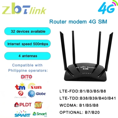 Router Zbtlink Phát WiFi 500Mbps 2.4G/4G SIM Slot 2 Ăng-ten Kết nối ổn định 200k 3