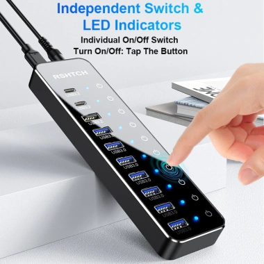 Rshtech USB C Hub Splitter công tắc cảm ứng 7 USB A 3.0 + 2 USB C 10Gbps cho MacBook giá 847.000 VND 6