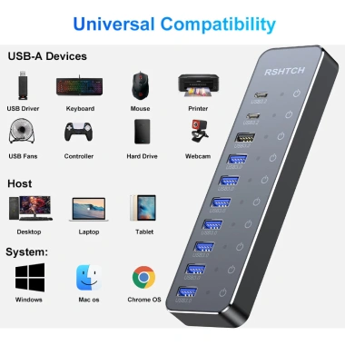 Rshtech USB C Hub Splitter công tắc cảm ứng 7 USB A 3.0 + 2 USB C 10Gbps cho MacBook giá 847.000 VND 8