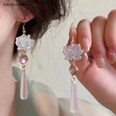 Ru Đơn Giản Sen Mặt Dây Chuyền Tai Móc Handmade - Phong Cách Cổ Đại Trung Quốc Thanh Lịch 4 Ru Đơn Giản Sen Mặt Dây Chuyền Tai Móc Handmade - Phong Cách Cổ Đại Trung Quốc Thanh Lịch 4