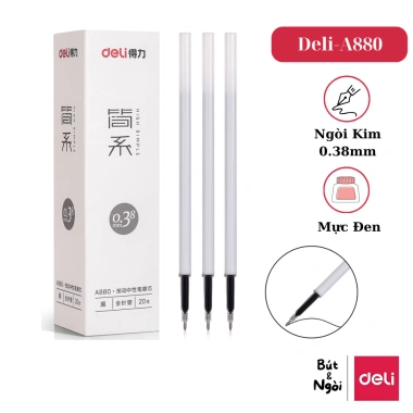 Ruột bút gel Deli A880 ngòi 0,38mm mực đen viết trơn êm nhanh, khô - Giá ưu đãi 98.999₫ (Hàng Chính Hãng)