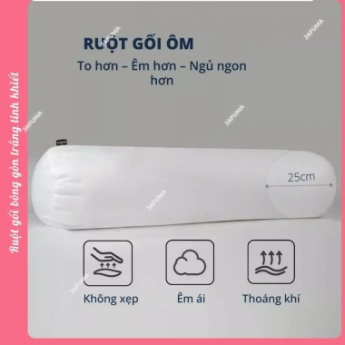 Ruột gối ôm 35x100cm JAFUMA bông gòn trắng êm ái, khóa kéo - Giá 119.000₫