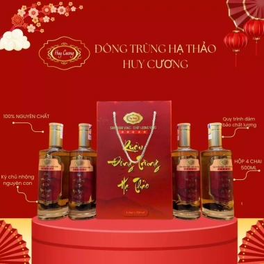 Rượu Đông Trùng Hạ Thảo Huy Cương 1 Hộp 4 Chai 500ml - Giá ưu đãi 1,250,000₫, tăng cường sức khỏe