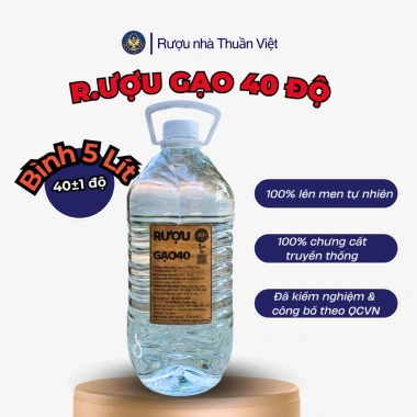 Rượu gạo 40 độ Thuần Việt - Chưng cất truyền thống, chai 1L, bình 5L, chỉ 45.000