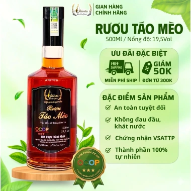 Rượu Táo Mèo Rucota Đào Công Thành 500ml - Đặc sản OCOP 3 sao, lên men tự nhiên, hương vị thơm ngon, giá ưu đãi 116.032đ