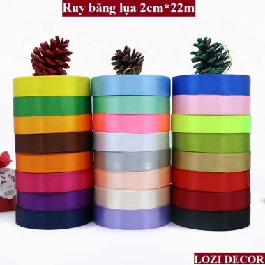 Ruy băng lụa 2cm*22m đa màu - Set 5 cuộn cho đồ handmade, quà tặng, giảm giá 60k