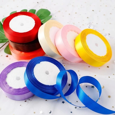 Ruy băng lụa 2cm*22m đa màu - Set 5 cuộn cho đồ handmade, quà tặng, giảm giá 60k