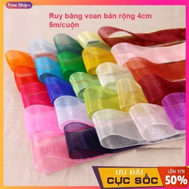 Ruy băng voan cao cấp 5m bản rộng 4cm - Lẻ, giá chỉ 15.000đ, chất liệu mượt nhẹ, phù hợp làm bánh, trang trí
