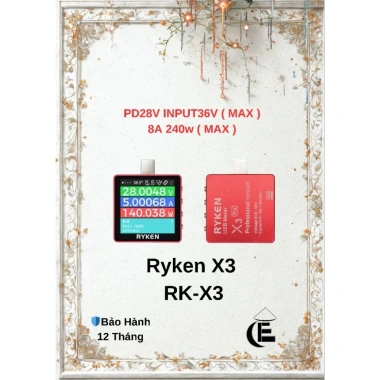 Ryken X3 Máy đo cường độ dòng sạc Type‑C 240W PD3.1 USB Tester RK‑X3 Giá 645.000₫ Ryken X3 Máy đo cường độ dòng sạc Type‑C 240W PD3.1 USB Tester RK‑X3 Giá 645.000₫