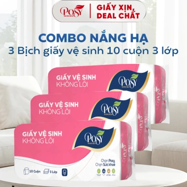 S6 COMBO NẮNG HẠ 3 Bịch GVS Posy 10 Cuộn 3 Lớp 1.6kg Giấy Mềm Tự Nhiên 202.000 VND