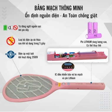 Sạc 1 lần dùng cả năm - Vợt muỗi pin Lithium 800mAh, bảo hành 12 tháng, giá chỉ 79.000₫