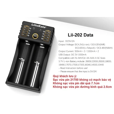 Sạc 2 cell LiitoKala Lii-202 mới, hỗ trợ 18.650/21.700/26.650, cổng Type-C, giá chỉ 180.000 VND 4