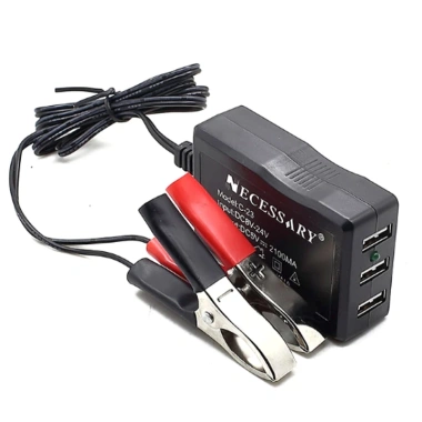 Sạc điện thoại 3 cổng USB chân kẹp bình ắc quy ô tô, xe máy - Đa năng 12V/24V/5V, giảm 22%