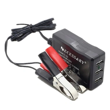 Sạc điện thoại 3 cổng USB chân kẹp bình ắc quy ô tô, xe máy - Đa năng 12V/24V/5V, giảm 22%
