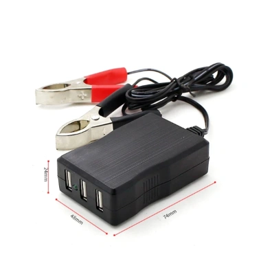 Sạc điện thoại 3 cổng USB chân kẹp bình ắc quy ô tô, xe máy - Đa năng 12V/24V/5V, giảm 22%