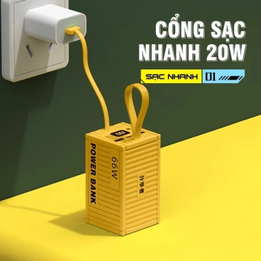 Sạc Dự Phòng 100.000mAh PD 20W Nhanh 4 Cáp, LED Hiển Thị % Pin - 299k