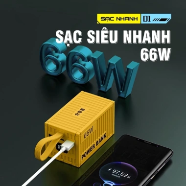 Sạc Dự Phòng 100.000mAh PD 20W Nhanh 4 Cáp, LED Hiển Thị % Pin - 299k
