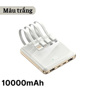 Sạc dự phòng 10.000mAh dung lượng lớn kèm 4 dây sạc nhanh, giá chỉ 259.000 VND