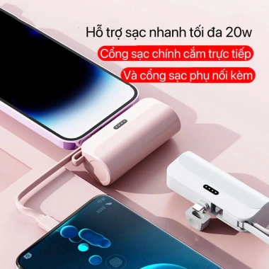 Sạc Dự Phòng 2 Cổng PD 15W – Sạc Nhanh Type‑C & USB, Tương Thích Điện Thoại, Giá Đỡ Tích Hợp