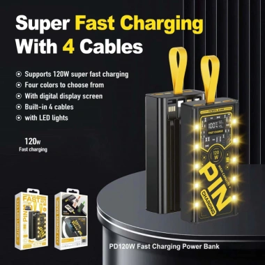 Sạc dự phòng 20.000-30.000mAh trong suốt, PD 120W/20W, 4 dây tích hợp, đèn LED, giá 255k