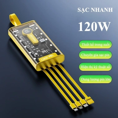 Sạc dự phòng 20.000-30.000mAh trong suốt, sạc nhanh PD120W/20W, 4 dây tích hợp + LED, giá 329k
