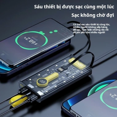 Sạc dự phòng 20.000-30.000mAh trong suốt, sạc nhanh PD120W/20W, 4 dây tích hợp + LED, giá 329k 6 Sạc dự phòng 20.000-30.000mAh trong suốt, sạc nhanh PD120W/20W, 4 dây tích hợp + LED, giá 329k 6