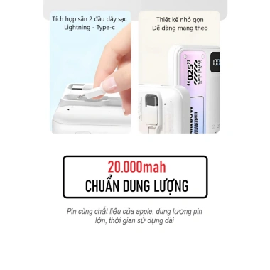 Sạc dự phòng 20.000mAh 3C nhanh - 2 dây sạc, màn LED, pin mạnh, giá 189.000₫ 3 Sạc dự phòng 20.000mAh 3C nhanh - 2 dây sạc, màn LED, pin mạnh, giá 189.000₫ 3