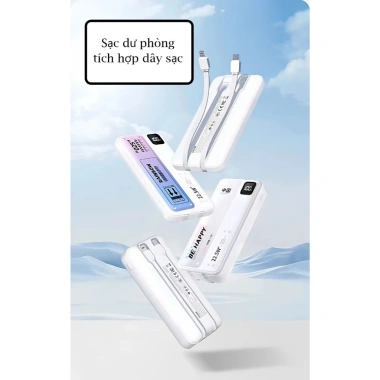 Sạc dự phòng 20.000mAh 3C nhanh - 2 dây sạc, màn LED, pin mạnh, giá 189.000₫